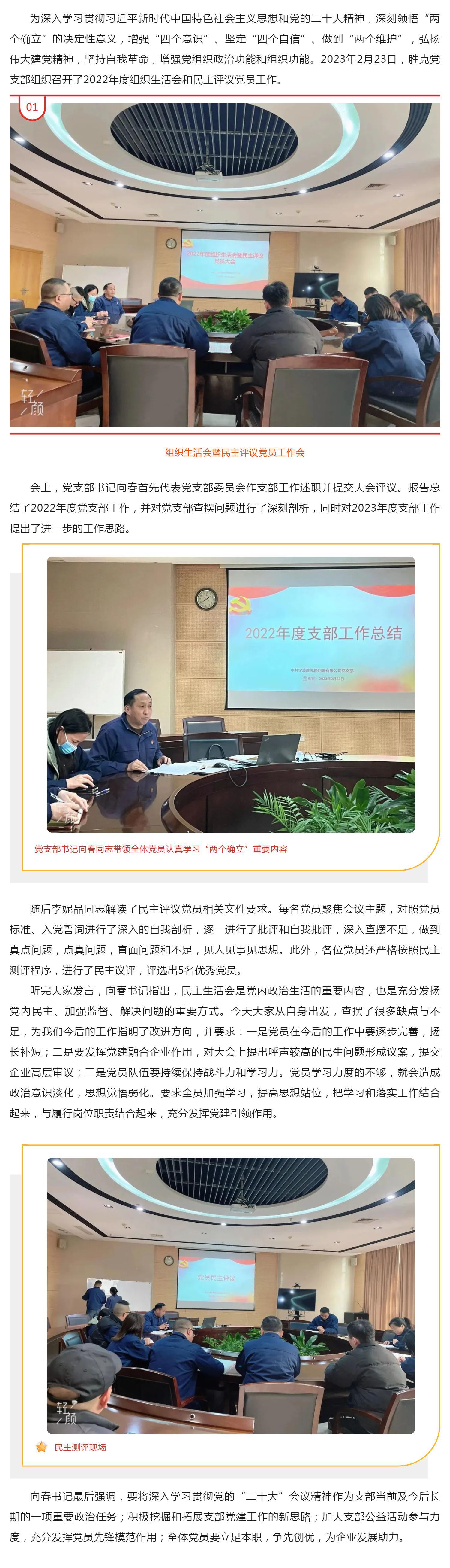 奮進(jìn)新征程 勇?lián)率姑?_ 寧波勝克黨支部開展2022年度組織生活會(huì)暨民主評(píng)議黨員工作_壹伴長圖1.jpg